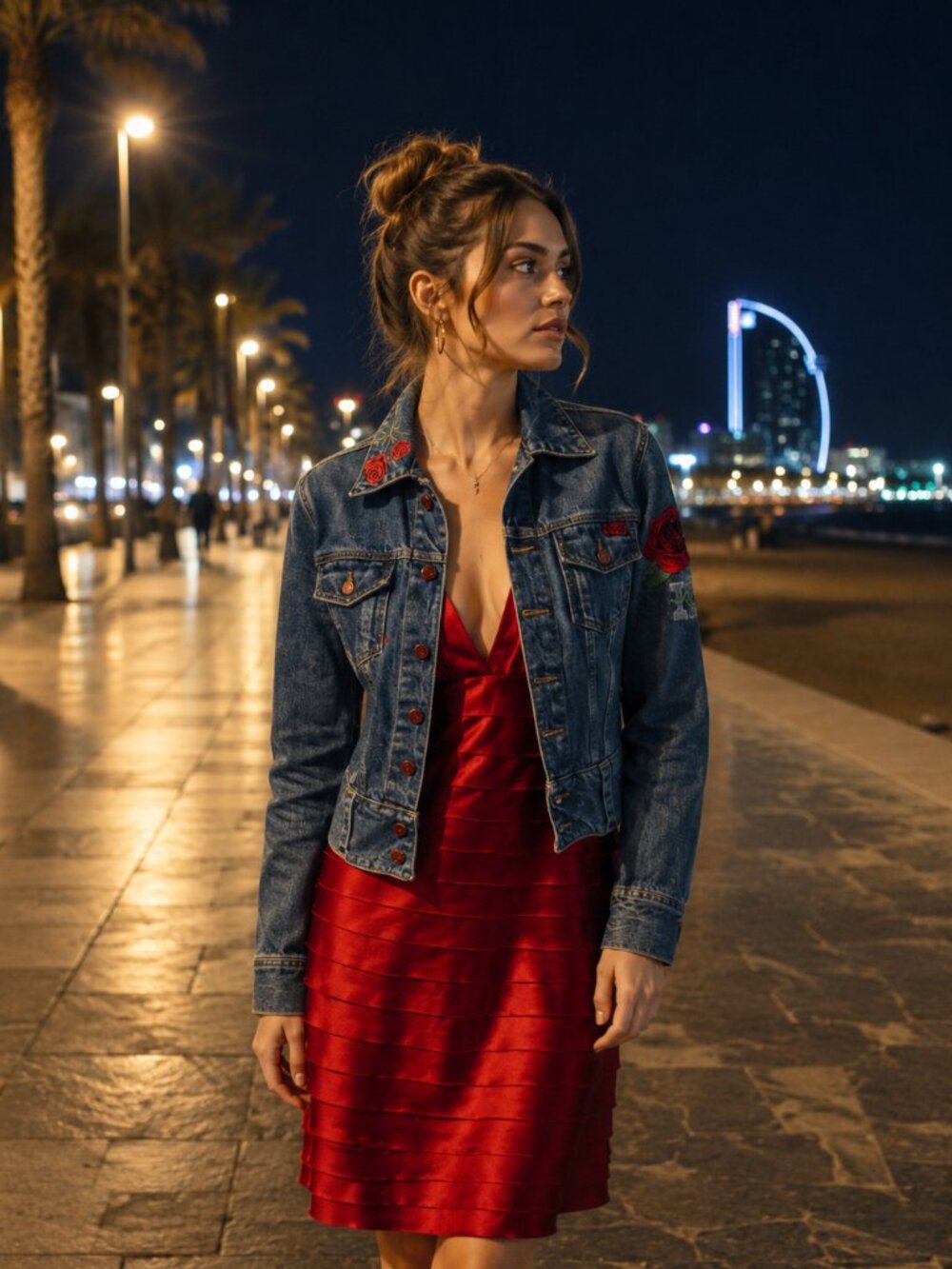 IDL IDOLS Embroidered Rose Denim Jacket Made in Barcelona